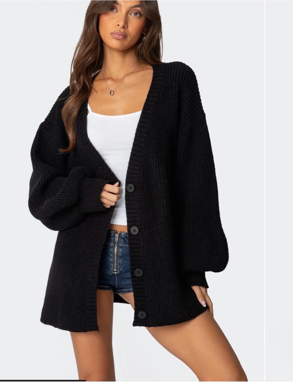 Edikted Black Oversized Button-Front Cardigan